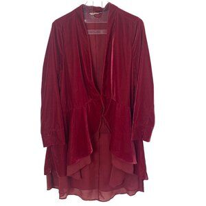 Soft Surroundings Aria Velvet Jacket Large Red Duster Lined Boho Vamp Goth